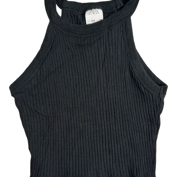 EUC Zara Gurls Black Ribbed Halter Top - Size 8/9 - Picture 1 of 4